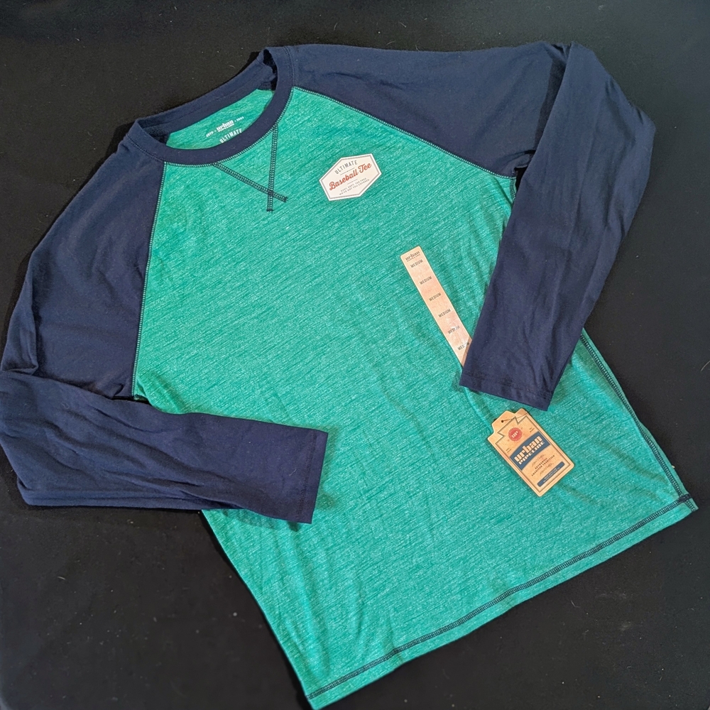 Urban‎ Pipeline Ultimate Baseball Tee Green Navy Tag Free Crew Neck Men's M